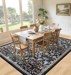 PLHXFR Area Rug Living Room: 5x7 Floral Washable Boho Carpet Dark Black | - Image 4