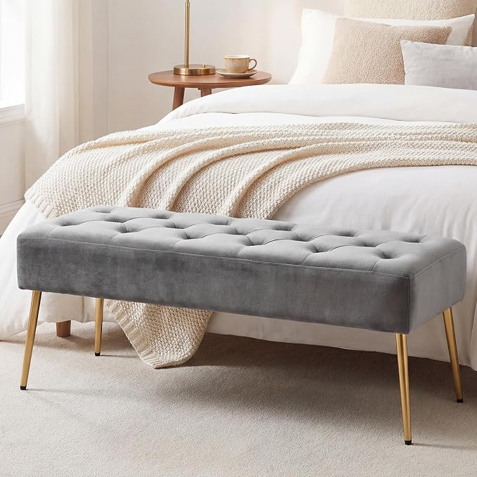DUHOME Modern Velvet Ottoman Bench, Button-Tufted Upholstered Bedroom Benches - Image 2