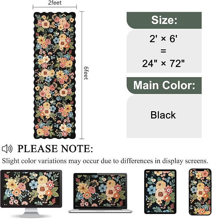 DUKINO 2x6 Runner Rug, Floral Washable Rug - Image 2