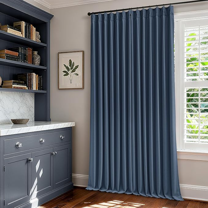 Extra Long Navy Blackout Pinch Pleat Curtains 120 Inches Long by Twodrapes