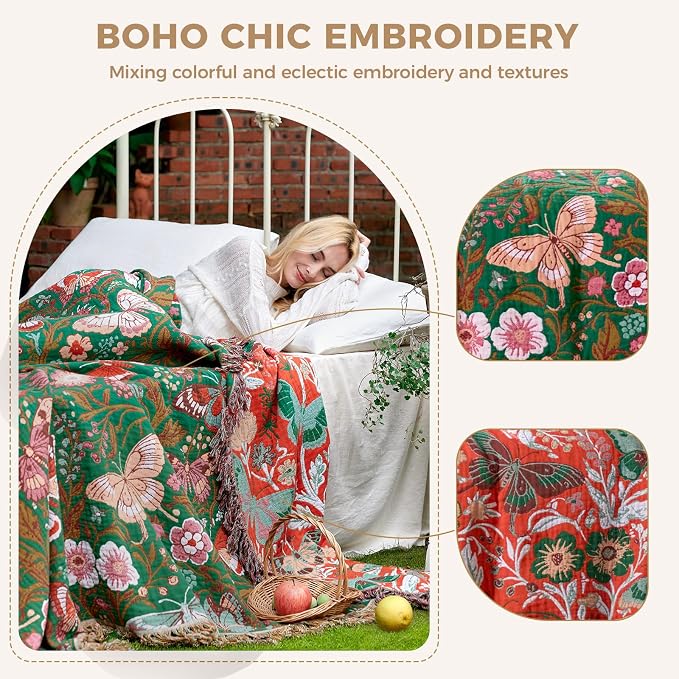 LUTBM Boho Throw Blanket for Couch Sofa Chair Cotton Summer Blankets for - Image 3