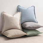 MIULEE Boho Linen Fringe Decorative Throw Pillow Covers Sky Blue 20x20 | Set of - Image 5