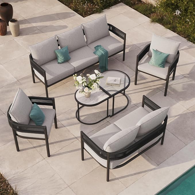 Grand patio 6-Piece Outdoor Furniture Set, 7 Seats Wicker Sofa Conversation Set - Image 4