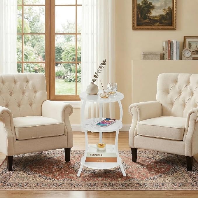 Small Round Side Table with Charging Station, 3-Tier Waist Circular End Table - Image 2