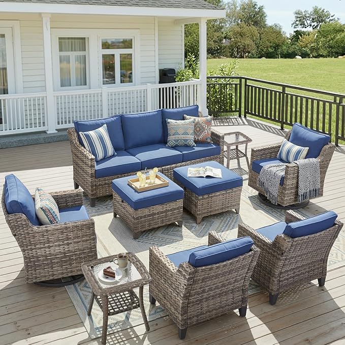 9 Piece Outdoor Patio Furniture Set-All Weather Outdoor Conversation Sets by AMCLOBA