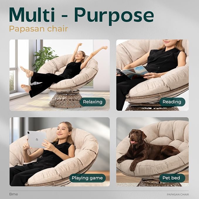 Bme Metal Oversized Swivel Papasan Chair, Living Room Chair - Image 7