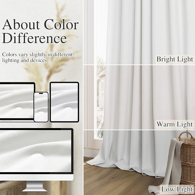 White 100% Blackout Linen Curtains 52 Inch Wide by 114 Inch - Image 7