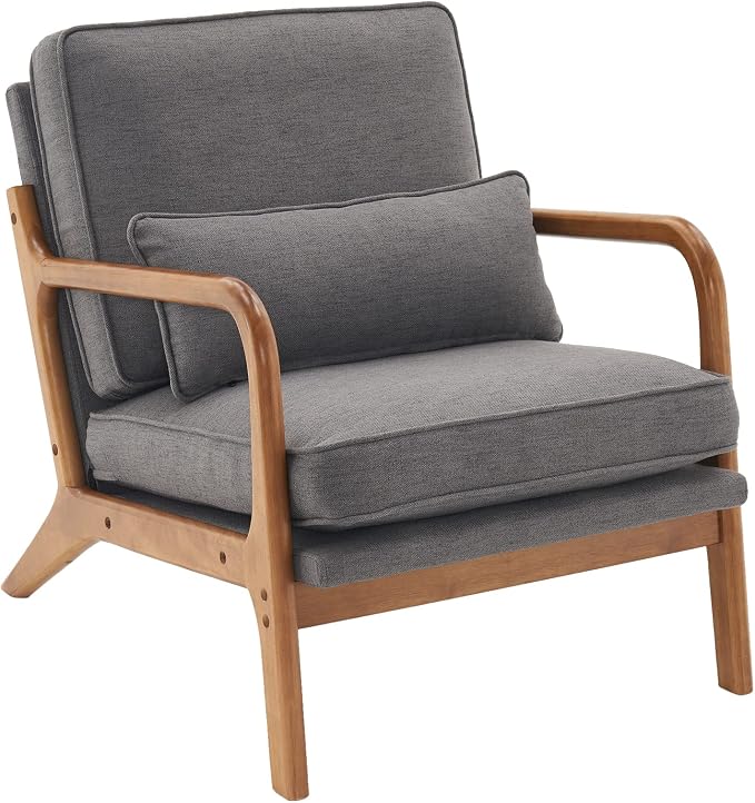 Bonnlo Linen Dark Grey Accent Chairs Set of 2, Upholstered Mid Century Modern - Image 9