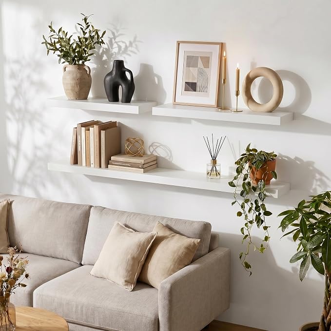 fuqing 40 Inch Floating Shelves | 6.7 Inch Deep White Shelves - Image 2