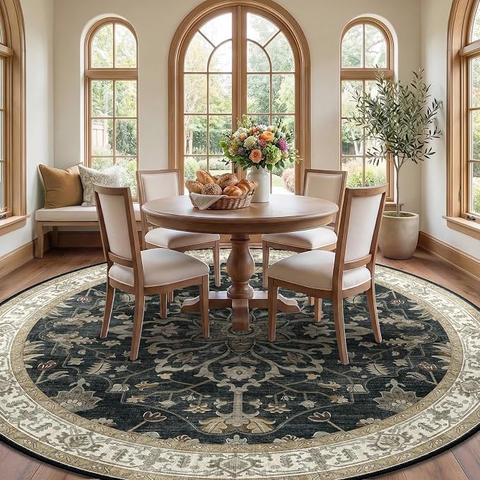RELEANY Washable Area Rug, Round 10ft, Water Repellent, Pet Friendly, Vintage - Image 3
