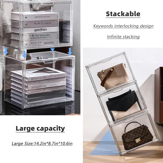 Clear Acrylic Display Case, Stackable Plastic Storage Bins - Image 3