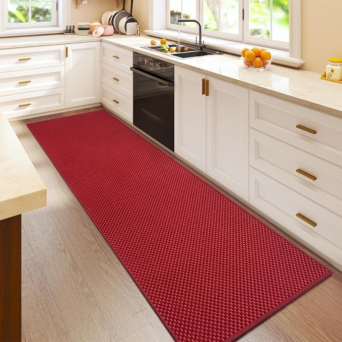 Kitchen Runner Rug Mat Non Slip Hallway Runner Washable Red 2x6 ft | Boho Soft by YDKGL