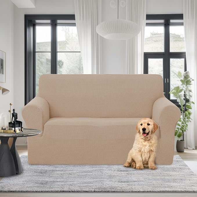 U-NICE HOME Loveseat Cover Stretch Couch Cover Sofa Slipcover, Camel | 2 - Image 2