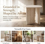 HNY Small Round Side Table Marble Veneer Wood Bedside Table 18" Modern End - Image 6