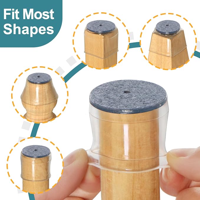 24 Pcs Chair Leg Floor Protectors Round, Silicone Felt Furniture Leg Pads Caps - Image 3