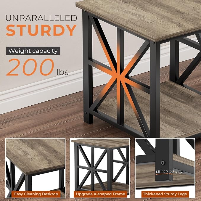 GreenForest End Table with 2-Tier Storage Shelf, 24 inch Large Side Table - Image 5
