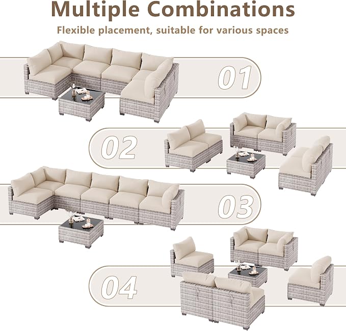 LOUVIXA 7 Piece Outdoor Patio Furniture Set, Outdoor Sectional Sofa, Wicker - Image 3