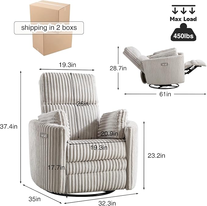 Power Recliner, Nursery Swivel Glider Rocking Chair - Image 2
