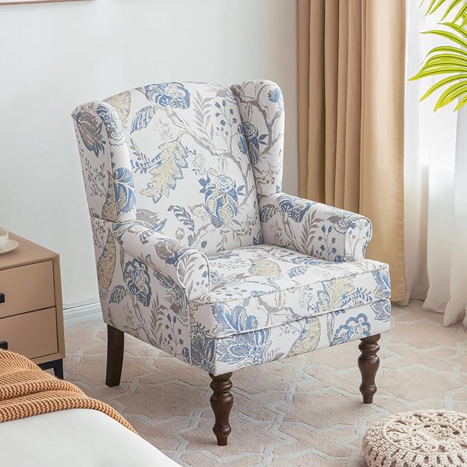 HUIMO Printed Wingback Accent Chair, Linen Upholstered High Back Armchair - Image 4