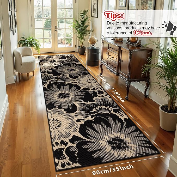Findosom Hallway Runner Rug 3x10, Non Slip High-Low Textured Floral Washable - Image 2
