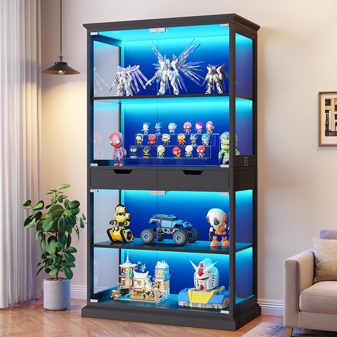 Jocoevol Display Cabinet with 4 Glass Doors, 4-Tier Modern Glass Display Case by JOCOEVOL