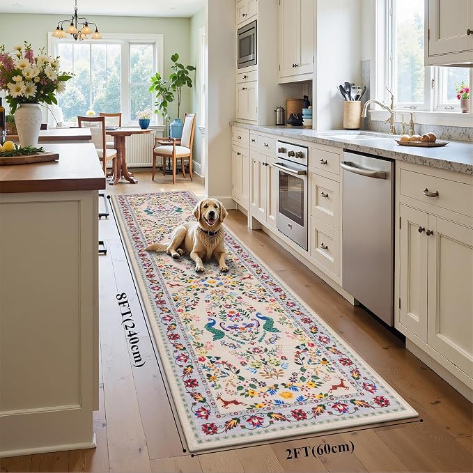 HEBE Hallway Runner Rug 2'x8', Washable Non Slip Kitchen Rug Runner | Soft Boho - Image 2