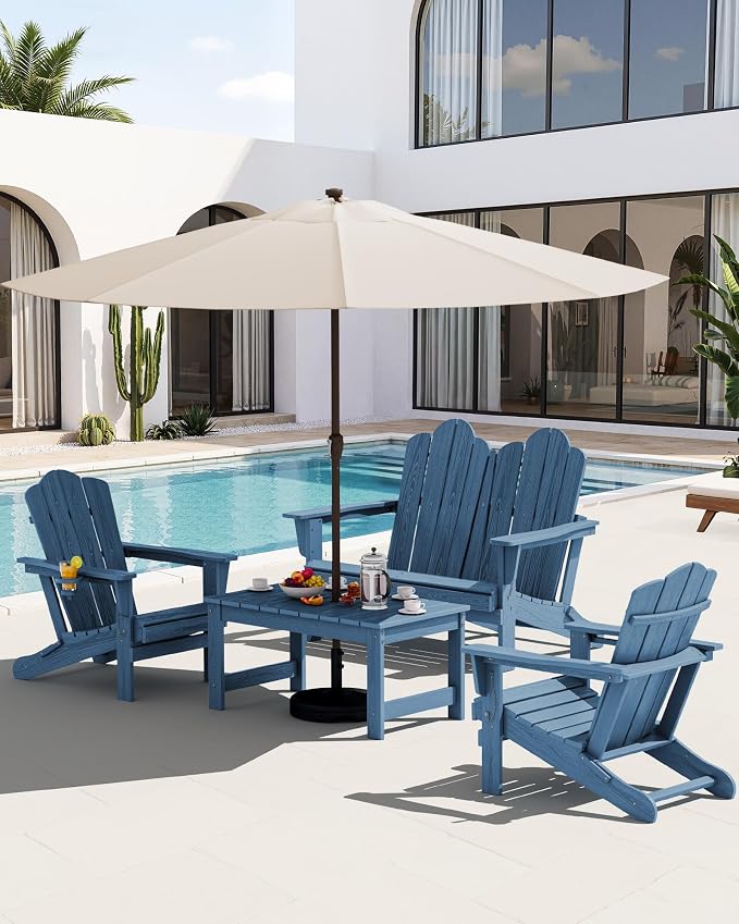 SERWALL 5 Pieces HDPE Patio Adirondack Chair Set, 2 Adirondack Chair - Image 3