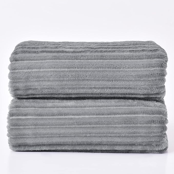 BEDELITE 3D Ribbed Jacquard Grey Fleece Throw Blanket - Image 8