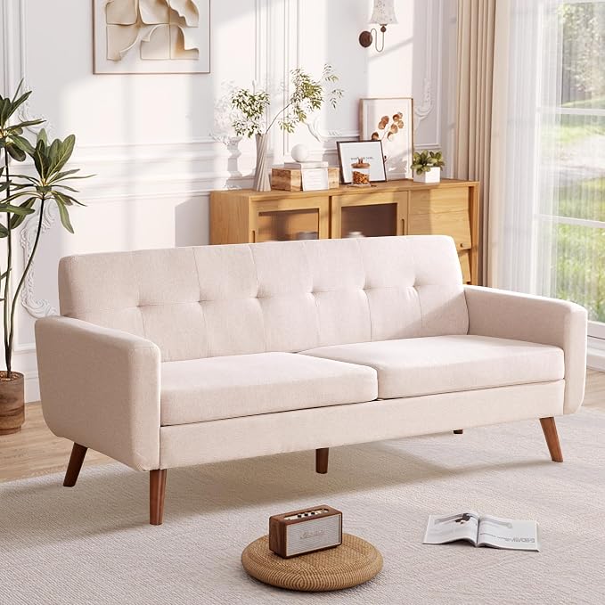 Tbfit 77.2" W Linen Sofa Couch, Mid Century Modern Decor Loveseat Couches - Image 4