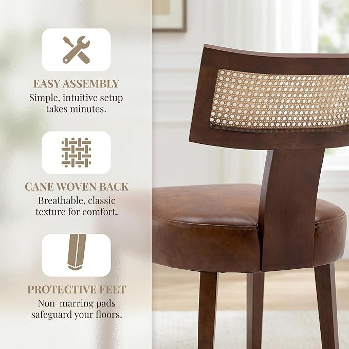 HNY Mid Century Modern Rattan Dining Chairs Set of 4, Farmhouse PU Leather - Image 5