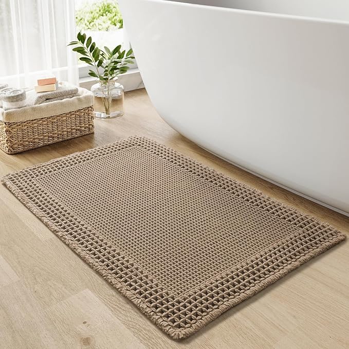 RESARE Waffle Bath Mat for Bathroom, Non Slip Bathroom Rugs 20"x32" Brown | by Resare