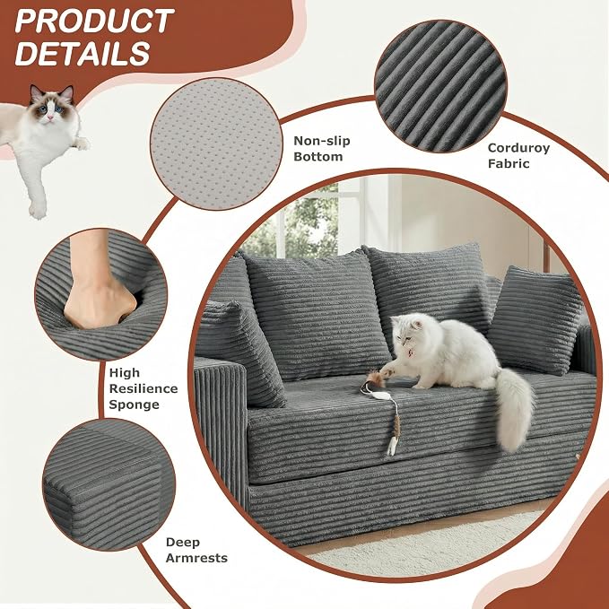 Convertible Sofa Bed, 5 in 1 Small Boneless Couch Pull Out Loveseat Sleeper Sofa - Image 5