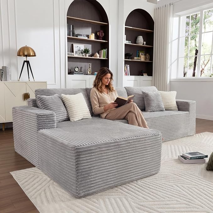 108" Boneless Couch, L-Shaped Modular Sectional Sofa by Unknown