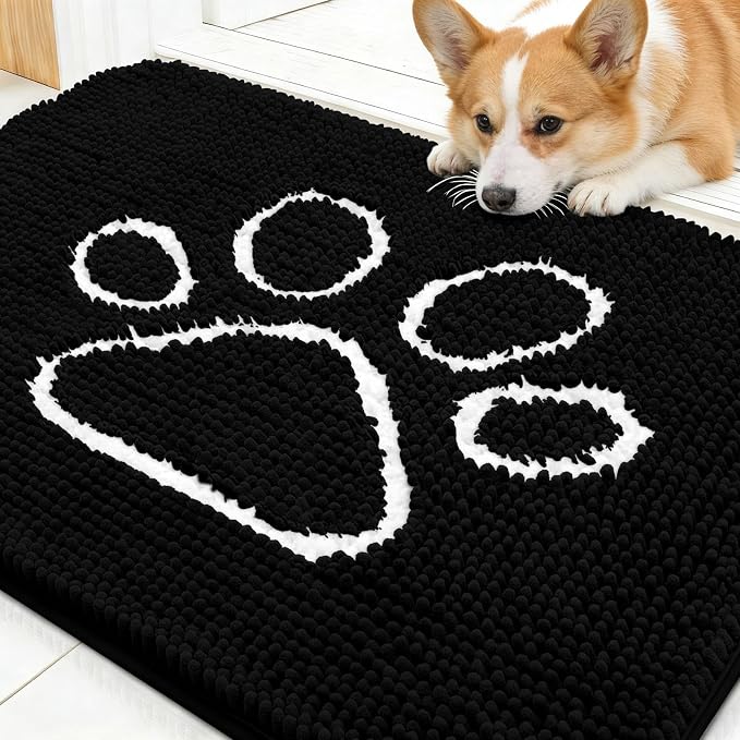 OLANLY Dog Door Mat for Muddy Paws 30x20, Paw Print Design Chenille Mud Mat | by OLANLY