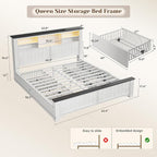EnHomee Queen Bed Frame with Headboard and Storage, 4 Drawers and LED Built in - Image 2
