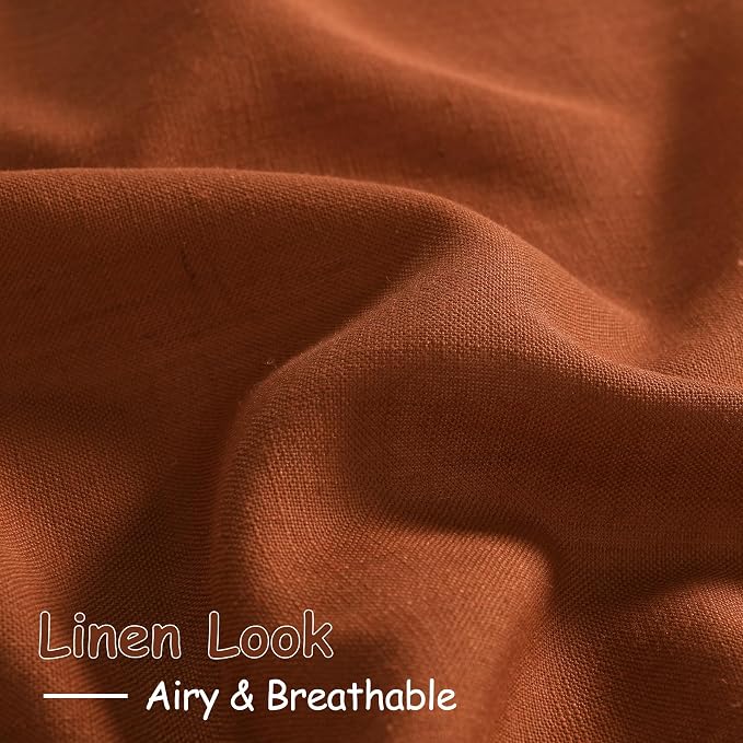 Rust Linen Curtains for Living Room 72 Inches Long Light Filtering Semi Sheer - Image 4