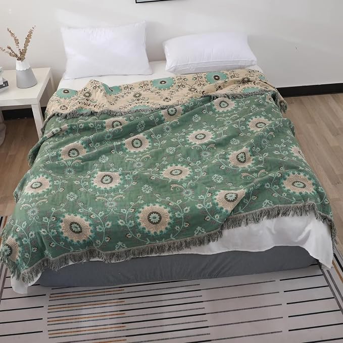 LUTBM Boho Throw Blanket for Bed 100% Cotton Ultra Soft Rustic Quilt Summer - Image 2