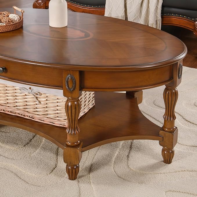 Traditional Solid Wood Oval Coffee Table, 45” x 18” Center Table - Image 5