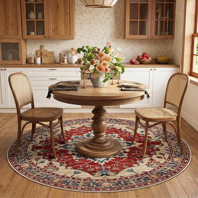 RELEANY Washable Area Rug, Round 6ft, Water Repellent, Pet Friendly, Vintage - Image 2
