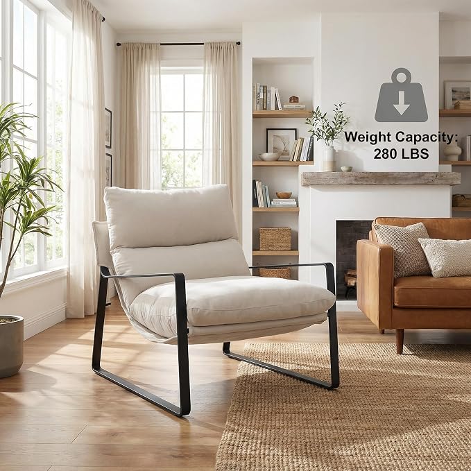 LukeAlon Modern Linen Accent Armchair, Upholstered Soft Living Room Chair - Image 7