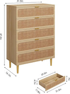 GarveeHome Rattan 5 Drawer Dressers - Image 2
