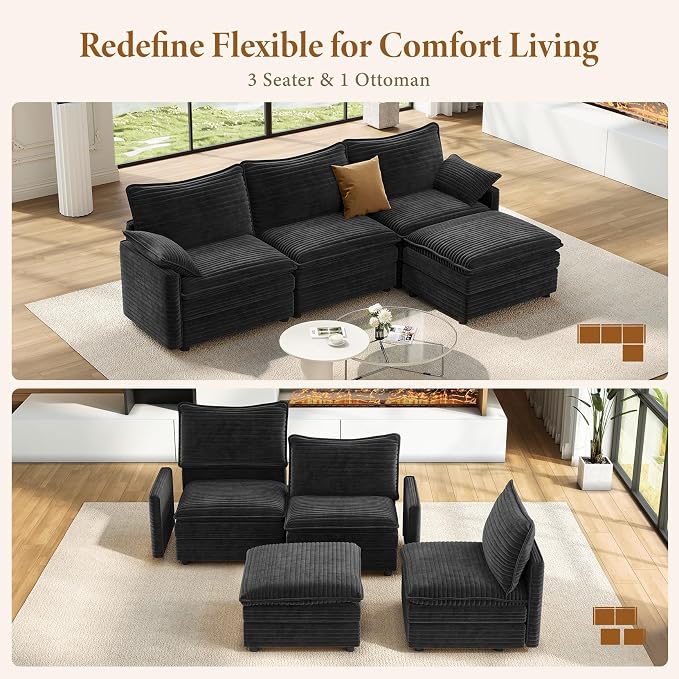 Vesgantti 108" Cloud Couch for Living Room, Deep Seat Sectional Modular Sofa - Image 7