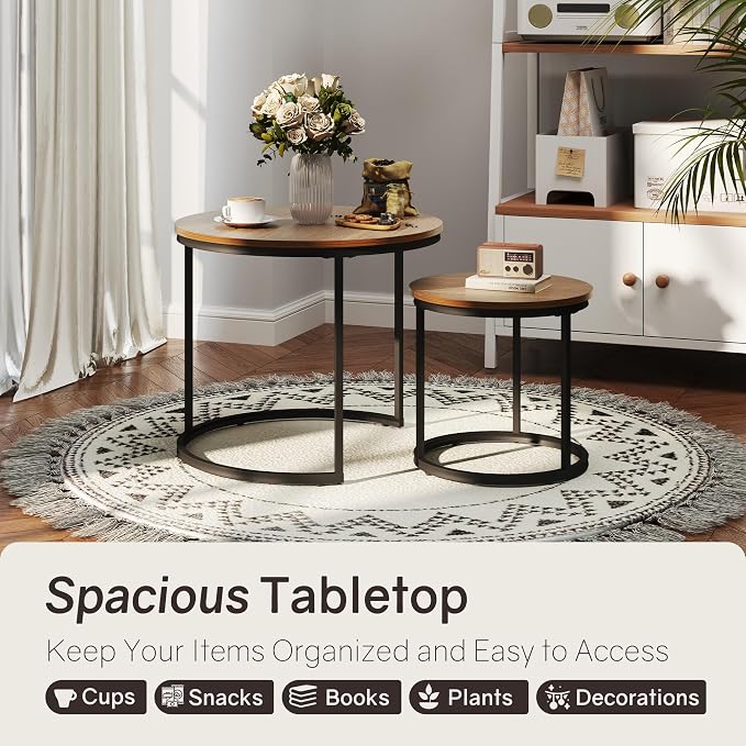 Otterease Nesting Tables Set of 2, Round Coffee Table, Small Nesting Coffee - Image 3