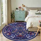 PLHXFR Round Area Rug Living Room: 8 ft Floral Washable Soft Carpet Blue | - Image 2