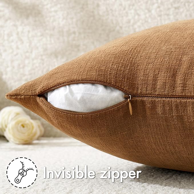 MIULEE Bronze Chenille Couch Throw Pillow Covers, 18x18 | Set of 2, Farmhouse - Image 3