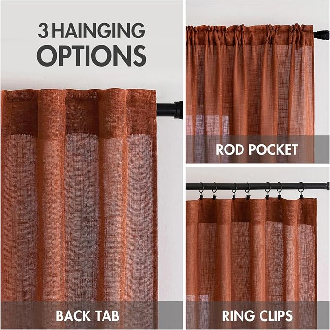MIULEE Burnt Orange Fall Linen Curtains 37x90 Inch 2 Panels - Image 3