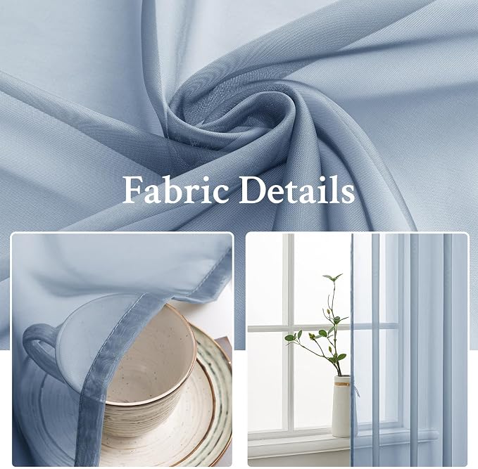 MIULEE Dusty Blue Sheer Curtains 54 X 96 Inches, 2 Panels | Solid Color - Image 3