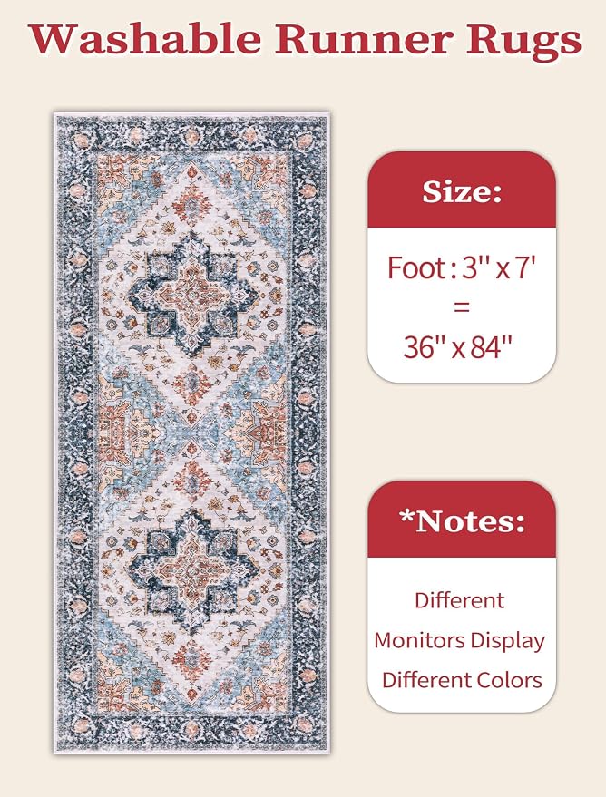 SERISSA 3x7 Washable Non Slip Boho Runner Rug - Image 5