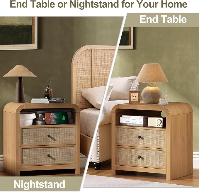 Oak&Sparrow Rattan Nightstand, 23.6'' Rattan End Table - Image 8