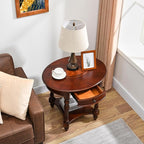 LEEMTORIG Oval Round End Table, 2-Tier Cherry Wood End Table Solid Wood Side - Image 5